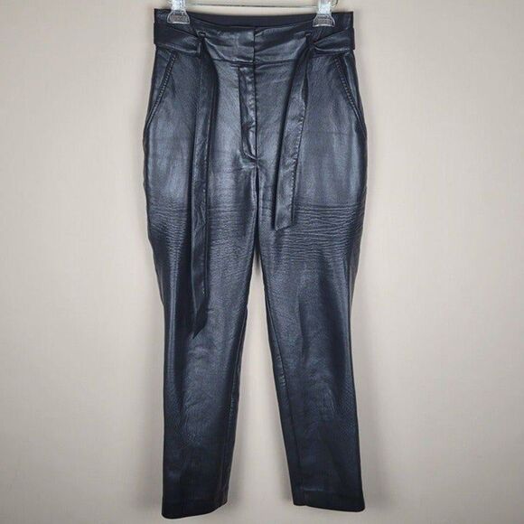 Babaton x Aritzia Vegan Leather Belted Pants Tie Front Cropped High Rise Black 6 - Picture 3 of 12